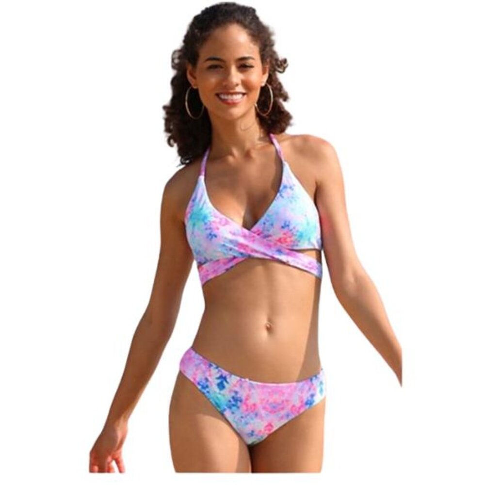 NEW Shekini Push Up Tie Dye Halter Bikini Women's L
